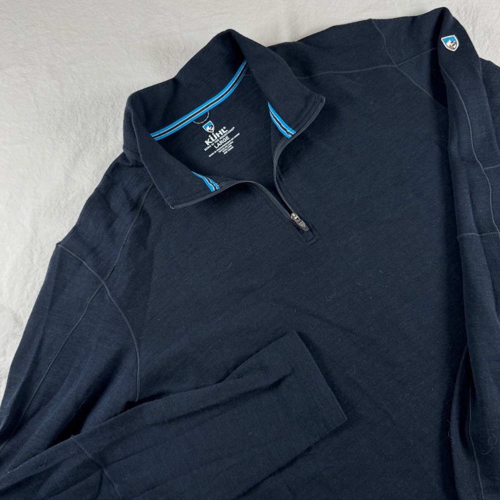 Kuhl Invigoratr Men's Size L Navy Blue 1/4 Zip Merino Wool Pullover Sweater 3236